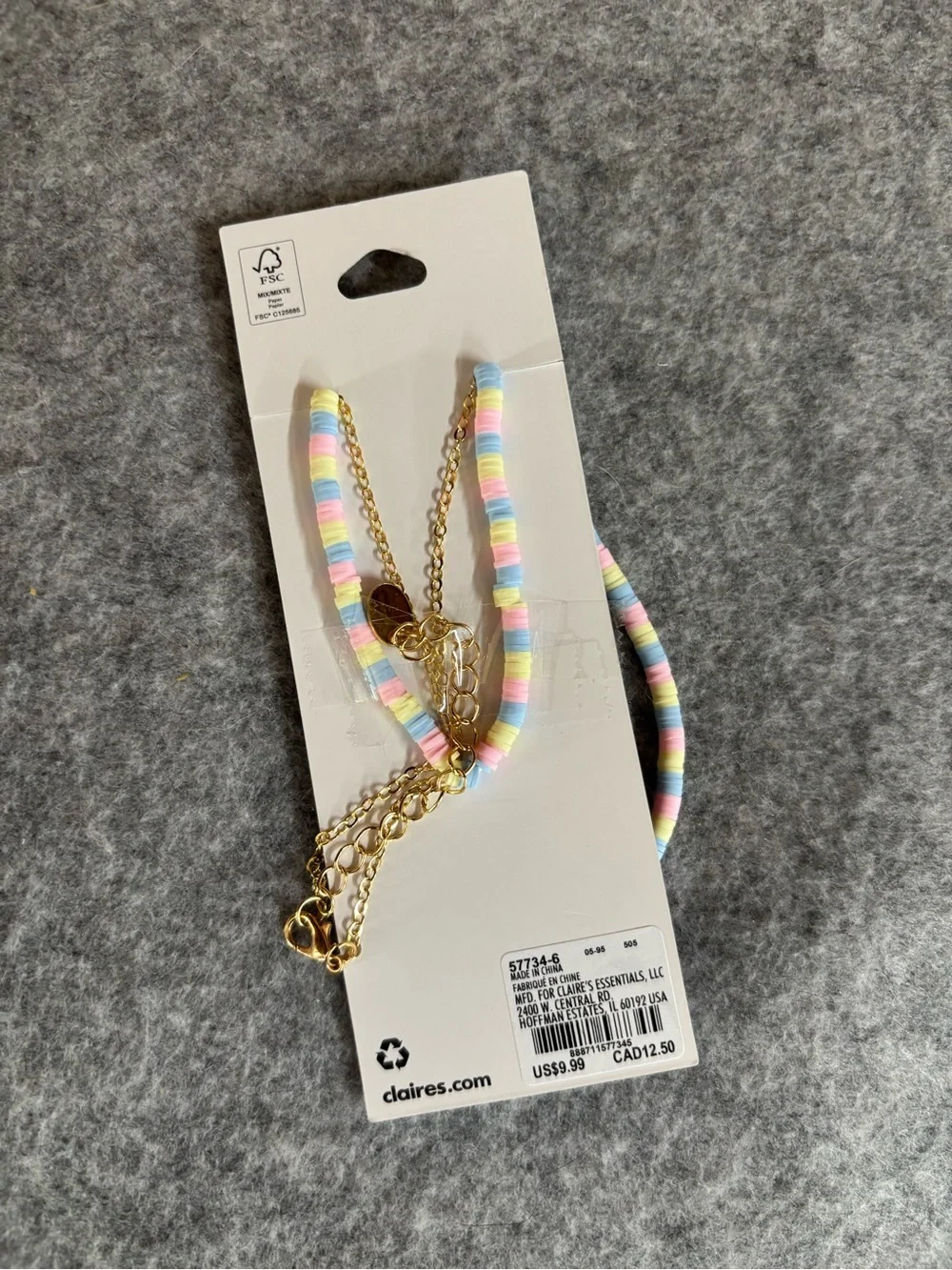 Claire's Pastel Bead Necklace and Bunny Charm Set - Pink, Blue, Yellow